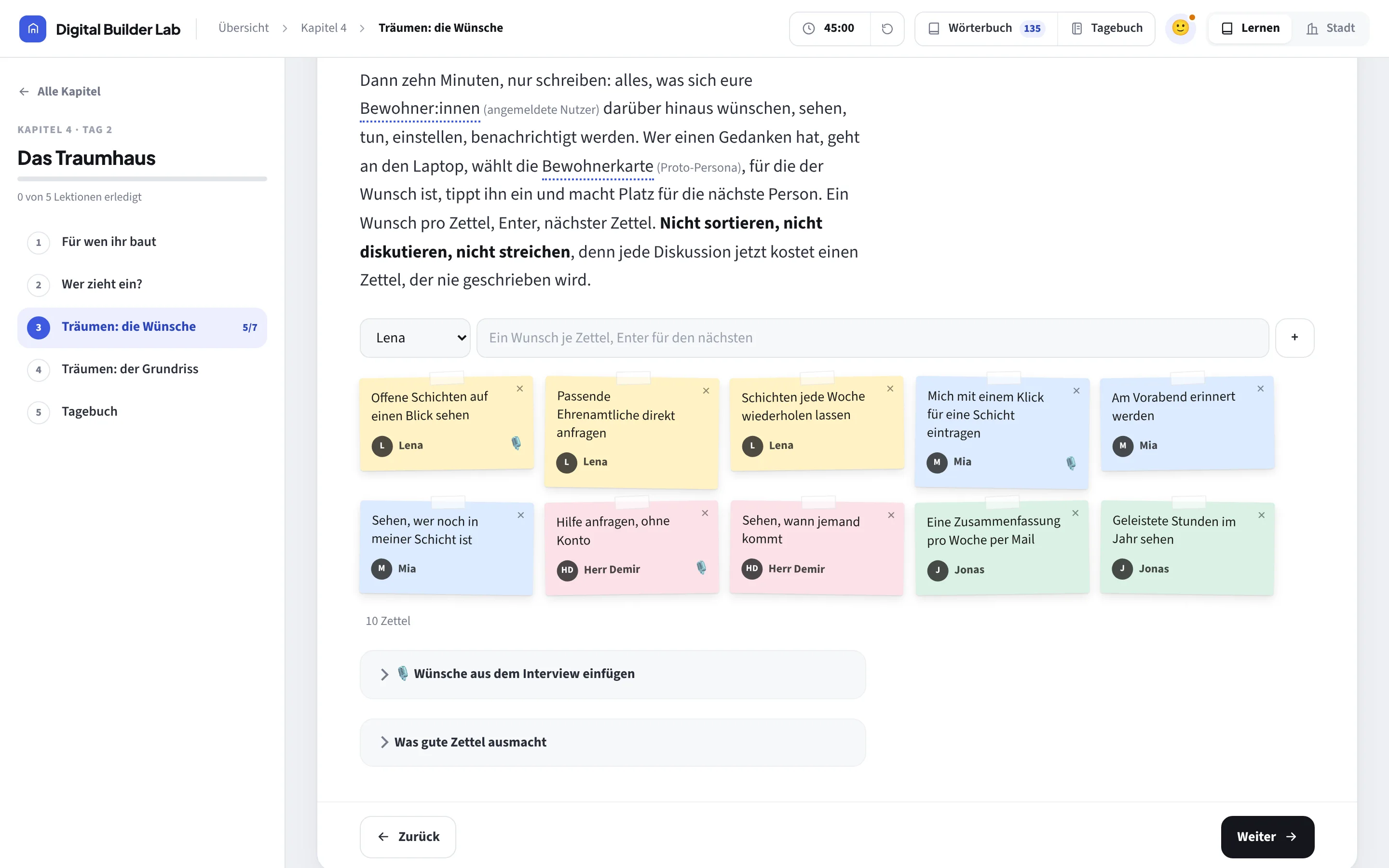 Screenshot of the Digital Builder Lab platform: A task